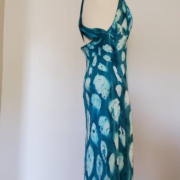 COPY - Silk Short midi halter Dress 6 8 10 bridesmaid party tiedyed painted pur… - Picture 16 of 16